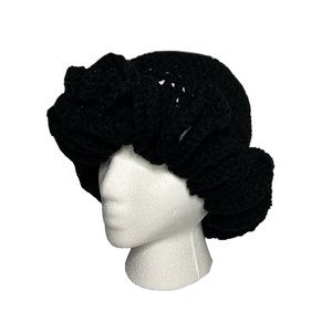 Hand-Made Crochet Ruffle Hat - Black